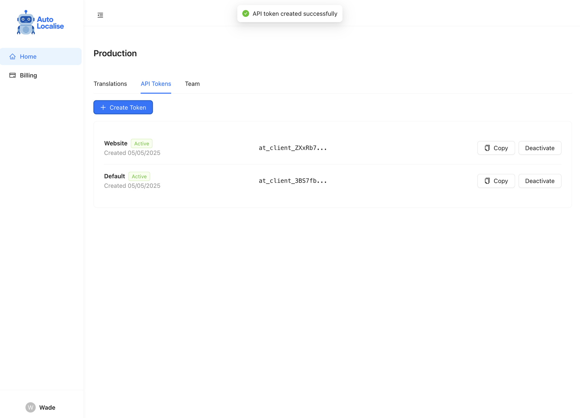 AutoLocalise Sign Up Dashboard