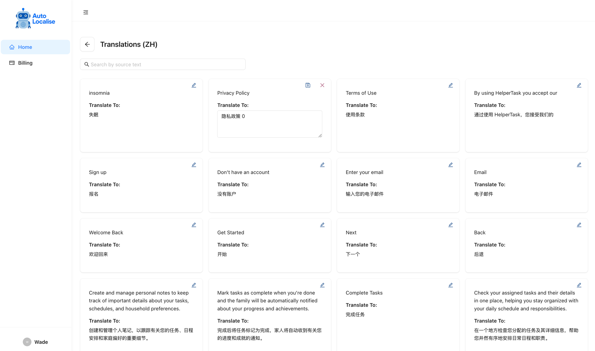 AutoLocalise Dashboard